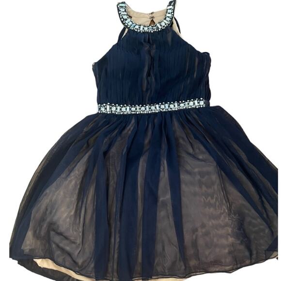 Jodi Kristopher Navy Tulle Jeweled Mini Dress Size 3 - Picture 1 of 9